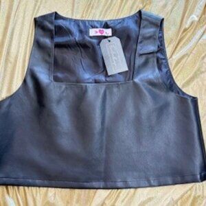 Black Cropped Faux Leather Vest Top | Size Small | NWT